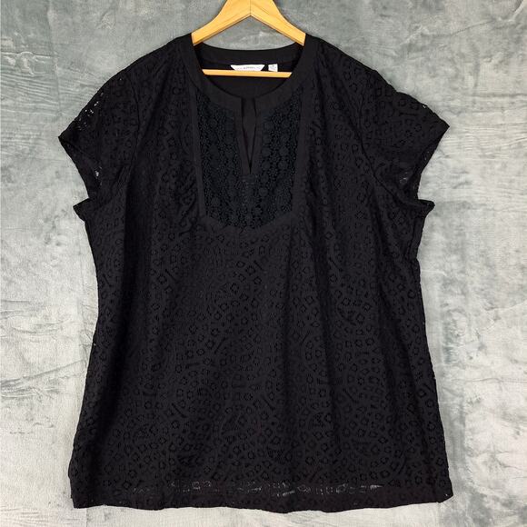 Womens Top 3X Black Whimsygoth Fairy Grunge Sheer Crochet‎ Lace Tunic Dainty - Picture 1 of 8